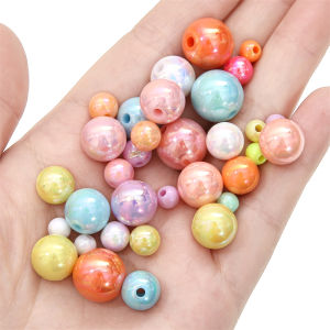 ลูกปัดอะคริลิคเคลือบสีผสมทรงกลมลูกปัดสีลูกกวาดหลวมสำหรับเครื่องประดับทำ DIY กำไลข้อมือสร้อยคอ (เสริมคอ) ราคาที่สุด