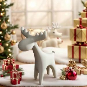 Minimalist White Deer Figurine - Plastic Stag Decor for Home Christmas Tree Shelf Wedding Gift Idea