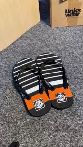 Sandal Spon Stripe Hitam Putih Sandal Jepit Pria Distro Original Linkswear - LNK01
