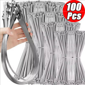 100 ชิ้น 304 สายรัดเคเบิลโลหะสแตนเลส / สายรัดเคเบิลแบบล็อคอัตโนมัติสำหรับงานหนัก / สายรัดเคเบิลแบบล็อคขนาดใหญ่ / อุปกรณ์สายรัดแบบซิปสำหรับจัดเก็บโลหะอเนกประสงค์