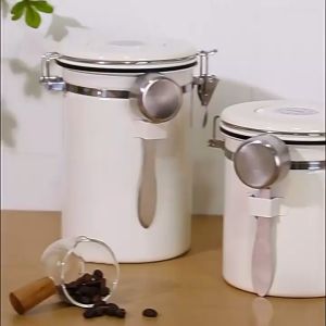 Hộp đựng cà phê chuyên dụng-Lớp lót inox 304 có thìa inox lớp lót inox 304 có ghi ngày bảo quản van xả CO2 1500ML 1800ML
