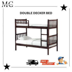 【LOCAL SELLER】WALNUT WOODEN DOUBLE DECKER BED SINGLE/SINGLE ( FREE DELIVERY & INSTALLATION)