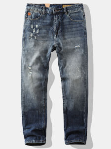 XIAXIANG | Retro Streetwear Distressed Straight Leg and Loose Washed Worn-out Pure Cotton Crimson Selvedge Denim Pants