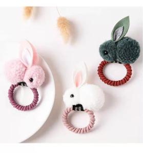 K-style Cute Stuffed Bunny Three-Dimensional Hair Band Kids Hair Friendly String High Elastic Hair Rope Rubber Band