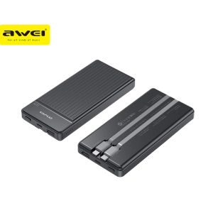 Awei P88K 10000mAh Powerbank Slim Fat Charge 22.5W with Built-in Cable Long Battery Life Overvoltage Protection