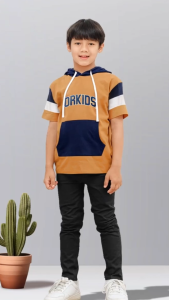 ORKIDS Kaos Hoodie Lengan Pendek Anak Laki-Laki Umur 1-12 Tahun Goodzie Almond