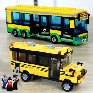 Children's Building Blocks Double Layer Bus School Bus Truck Assembly Toy Gift Educational Intelligence Enhancement Toy Blocks