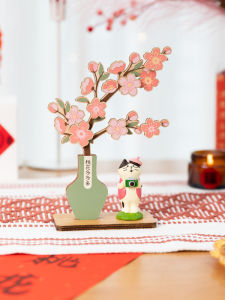 Adorable Nordic Style Wooden Decorative Object for Friends And Colleagues Pink Colorful Life Blessing Display Stand Gift