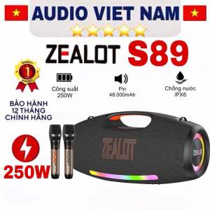 LOA ZEALOT S89 CÔNG SUẤT 250W kèm 2 micro cao cấp karaoke pin 48.000mah bluotooth 5.3 kháng nước ipx6