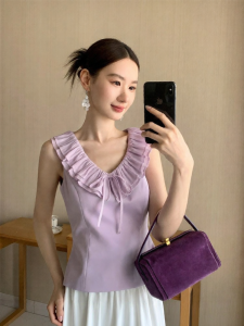 XXNING | French Style Ruffled Collar Slenderizing Vest Fall Lightweight Bow-tied