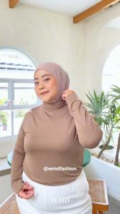 Mangset Baju Jumbo LD 130 Lengan Panjang Wanita Dewasa Muslimah Kerah Berdiri Turtleneck Sepandek Premium Polos Mangset Dalaman Baju