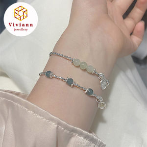 Viviann Original 925 Silver Hetian Jade Bracelet For Women Womens Hetian Jade Bracelet Jewelry Girls Gifts Charm Bracelets for Women Girls Fine Jewelry Girl Amulet Jewelry Mothers Day Gifts Silver Color Wrist Jewellry