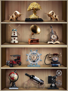 Retro American Creative Home Decorations Living Room Luxury Wine Cabinet Hall Bookcase Beautiful Display Cabinet Decorative Ornaments