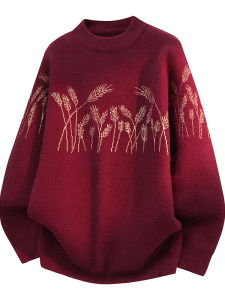 Winter Casual Round Neck Red Sweater for Men