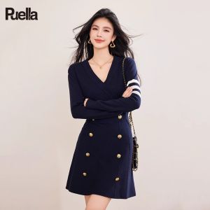 puella | Slimming Double Breasted V-Neck Knit Dress