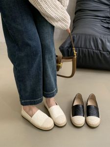 Casual K-style Fishing Shoes for Women 2024 Autumn New Siren Soft Retro Round Toe Flat Heel Rubber Sole Pure Color Deep Mouth Opening