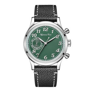 Mens Quartz Aviation Chronograph Watch Sapphire Glass Cowhide Strap Screw Down Crown 5atm Water Resistant 40mm Large Dial Watch