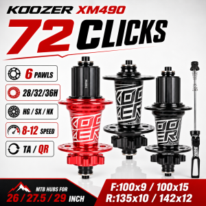Koozer | KOOZER XM490 MTB Hub 72 Clicks 6 Pawls 28/32/36H HG SX NX 8-12S TA QR 100x9/100x15 135x10/142x12 Bike Hubs