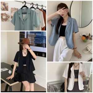 áo blazer ngắn tay trơn basic ảnh thật