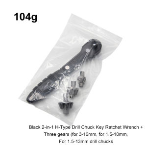Black H-Shaped Drill Chuck Ratchet Key Wrench 2-in-1 Multi-Specification 1.5-16mm Hand Tool for Home Improvement