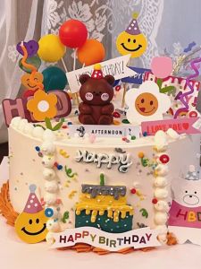 Korean Style Cute Bear Card Insert Cake Decoration Festive Red Heart Shaped Candle Dessert Table Decoration Holiday Theme