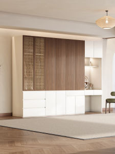 Customized Bedroom Wood Wardrobe with Dressing Table Creamy French Style