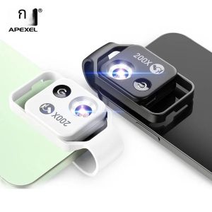 APEXEL 200X กล้องจุลทรรศน์พ็อกเก็ตเลนส์ CPL FILTER LED Light MINI Micro Macro เลนส์สําหรับ iPhone 15 13 14 Samsung สมาร์ทโฟนทั้งหมด