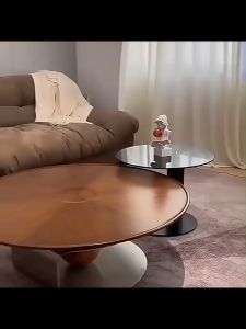 BUNISE โต๊ะกลางทรงกลมไม้สีวอลนัต สไตล์มินิมอลอิตาลี โมเดิร์น ดีไซน์ดีไซเนอร์ แบบเซ็ตคอมบิเนชัน เหมาะสำหรับห้องนั่งเล่นและคอนโดขนาดเล็ก รุ่น BC1130 จัดส่งฟรีทั่วไทย
