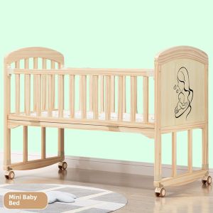 RuiBao Baby Bed Solid Wood Non-Painted Mobile Cradle Childrens Cot Newborn Multi-Functional Puzzle Large Bed Storage Space