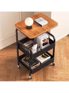 Mobile Double Layer Side Table with Wheels