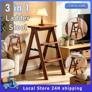 3 In 1 Folding Ladder Chair 3-Level Outdoor Folding Ladder Portable Solid Wood Ladder Flower Stand Outdoor Folding Table for Kitchen Living Room Bedroom Outdoor Activities