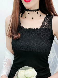 เสื้อกั๊กผ้าคอตตอนโมดอลลายลูกไม้แขนกุดสำหรับผู้หญิงไซส์ใหญ่ สีพื้น เสื้อชั้นในทรงเข้ารูป ใส่ด้านนอก เสื้อชั้นในสตรี