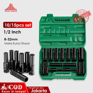 15 pcs Mata Kunci 1/2 Inch Impact Shock / Professional Tools Kunci Sok Impact Socket 10 pcs 1/2" Panjang Drive Deep Impact Socket Set Heavy Metric Garage Tool for Wrench Adapter Hand Tool Set 8 - 32 MM