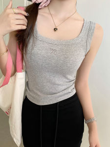 Yellow round Neck Strap Vest Womens Outerwear Inner Match Summer Wide Shoulder Strap Covers Side Breast White Sleeveless Work Base Top