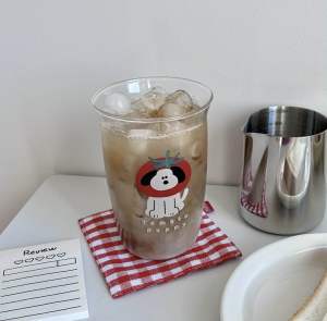 แก้วน้ำทรงสูง ลายน้องหมามะเขือเทศ แก้วสไตล์คาเฟ่ แก้วใส่เครื่องดื่ม สมูทตี้ มินิมอล