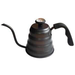 Black Goose Beak Kettle 1.0L Stainless Steel Coffee Pot with Gooseneck Thin Mouth Thermometer for Espresso Coffee Making