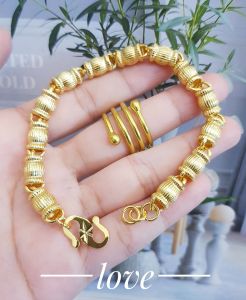 Xuping Gelang Guci Set Cincin Lilit Gold Warna Kuning Emas 24K 0414aa