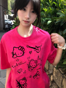 100% Pure Cotton Short Sleeve T-Shirt Women Casual Fruit Print Oversize College Style Top Comfortable Breathable Summer Shirt