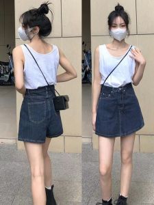Summer New plus Size Womens Denim Shorts High Waist A-Line Mini Skirt Pants Belly Cover Slimming Wide Leg Jeans Shorts