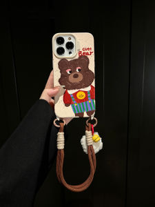 Leather Phone Case for  16Pro Max 15Pro 14Dot Graffiti Bear Crossbody Hanging Rope Full Cover Anti-Fall Cartoon Style