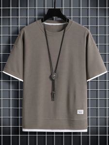 ROMON | Lormen Mens Summer Thin Ice Silk Casual Round Neck Short Sleeve T-shirt Loose Fit Fashion Urban Style Polyester Blend Shirt