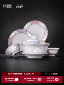 Jingdezhen Ceramic Dining Set Elegant Portable Bowl Plate Dish Combination Moving Gift Traditional Chinese Style Daily Use