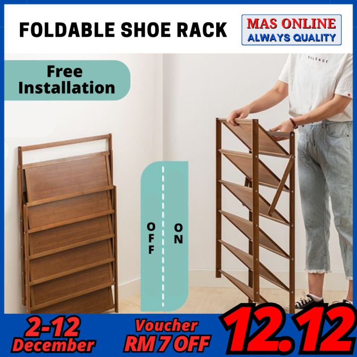 (Installationfree) Bamboo Shoe Rack Multifunctional Organizer Shoe Rack Rak Kasut Kayu Multi