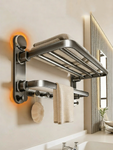 Hourleey | Suction Cup Bathroom Towel Rack No Drilling Wall Mounted Storage