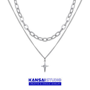 Kansai Double Layered Star Burst Necklace for Women Titanium Steel Geometric Pattern Korean Style Fashion Jewelry Accessory