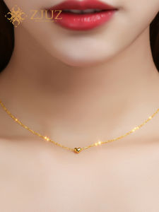 Zjuz18k Gold Mini Heart-Shaped Plain Gold Necklace Gold Chain Color Gold Necklace AU750 Ladies Clavicle Chain Lettering