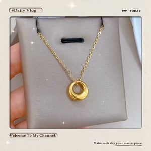 Ladamas Kalung Titanium Liontin Bulat Oval Kalung Fashion Harian KT152