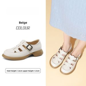 Red Dragonfly Leather Thick Sole Sandals Womens 2024 New Arrival Summer Athleisure Cut Out Breathable Woven Roman Shoes