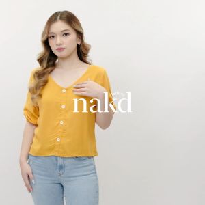 NAKD FASHION HIGH QUALITY RAPHIE V NECK 3/4 DAILY BASIC BUTTONS BLOUSE CASUAL/OFFICE TOP 1679