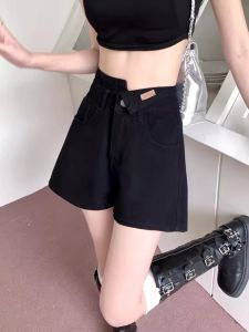 กระโปรงยีนส์สั้นเอวสูงสําหรับผู้หญิง ผ้าเย็น สไตล์ฤดูร้อน พอดีเอฟเฟกต์ลดน้ําหนัก กางเกงขากว้างแบบเอไลน์ร้อน